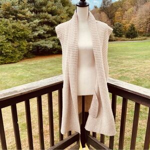 Michael Stars duster cardigan sweater vest long open front ribbed pockets cream